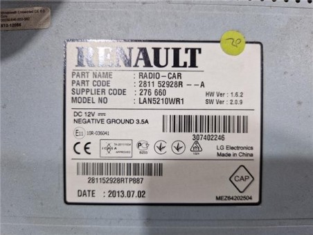 PANTALLA NAVEGADOR Renault Clio IV Grandtour  1 5 Dynamique [1 5 Ltr  - 66 kW dCi Diesel FAP Energy]