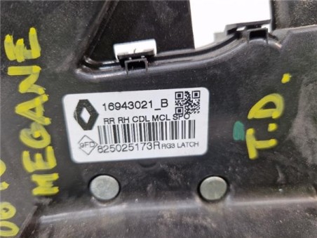Cerradura Puerta Trasera Derecha Renault Megane IV Berlina 5P  1 5 Business [1 5 Ltr  - 66 kW dCi Diesel FAP Energy]