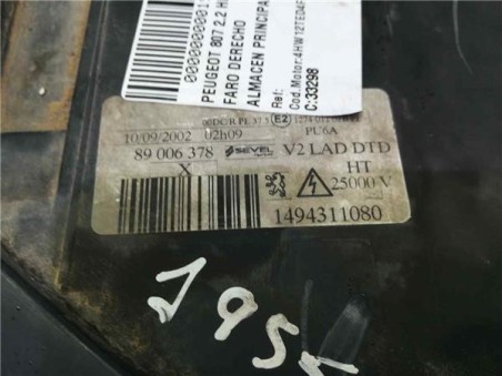 Faro Delantero Derecho Peugeot 807 2 2 HDi FAP 