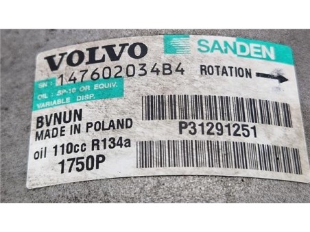 Compresor Aire Acondicionado Volvo V40  1 6 Básico [1 6 Ltr  - 84 kW Diesel CAT]