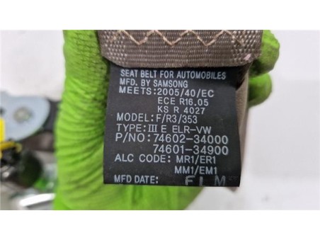 Cinturon Seguridad Delantero Derecho Ssangyong Korando  2 0 Limited Plus 4x4 [2 0 Ltr  - 129 kW TD CAT]