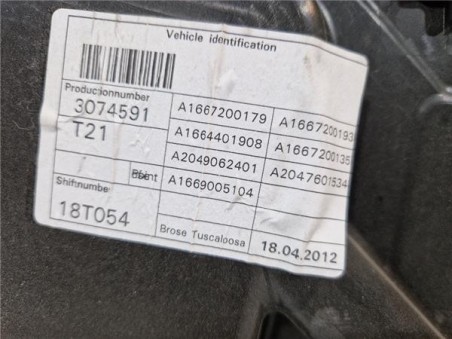 Elevalunas Electrico Delantero Izquierdo Mercedes-Benz Clase ML  3 0 ML 350 CDI BlueTec Edition 1  [3 0 Ltr  - 190 kW CDI CAT]