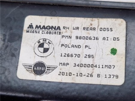 Elevalunas Electrico Trasero Derecho Mini Countryman  1 6 Cooper D All4 [1 6 Ltr  - 82 kW Diesel CAT]