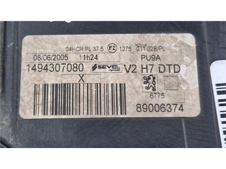 Faro Delantero Derecho Peugeot 807  2 2 ST [2 2 Ltr  - 94 kW HDi FAP CAT ]