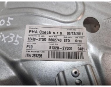 Elevalunas Electrico Delantero Derecho Hyundai ix35  1 7 Comfort 2WD [1 7 Ltr  - 85 kW CRDi CAT]