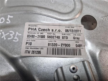 Elevalunas Electrico Delantero Derecho Hyundai ix35  1 7 Comfort 2WD [1 7 Ltr  - 85 kW CRDi CAT]