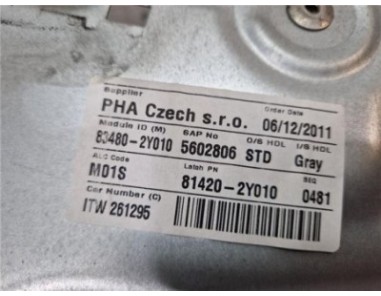 Elevalunas Electrico Trasero Derecho Hyundai ix35  1 7 Comfort 2WD [1 7 Ltr  - 85 kW CRDi CAT]