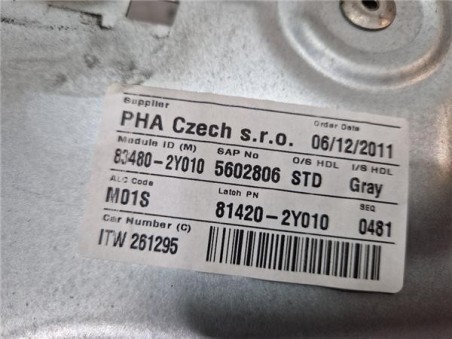 Elevalunas Electrico Trasero Derecho Hyundai ix35  1 7 Comfort 2WD [1 7 Ltr  - 85 kW CRDi CAT]